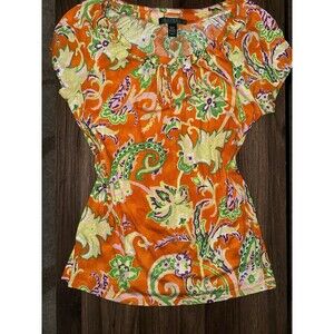 Ralph Lauren Orange Paisley Medium Tunic 100% Cotton NWOT
